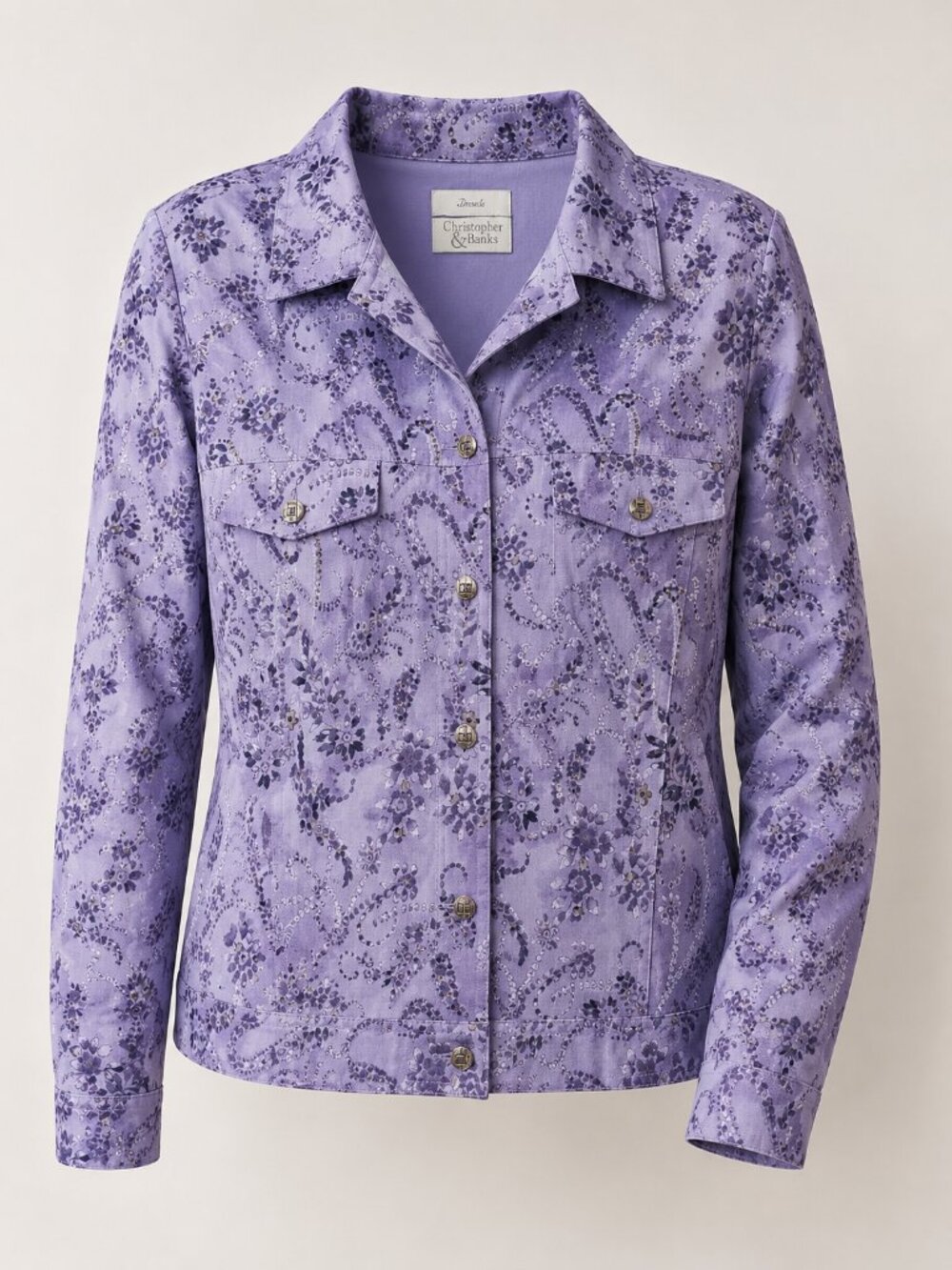 Christopher & Banks Purple Paisley Jacket Medium Floral Stretch Button Front M